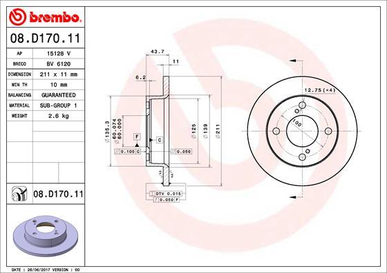 Brembo 08.D170.11 - Bremžu diski autodraugiem.lv