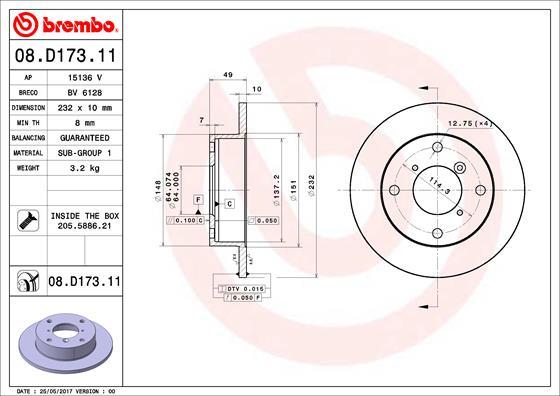 Brembo 08.D173.11 - Bremžu diski autodraugiem.lv