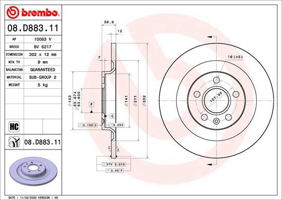 Brembo 08.D883.11 - Bremžu diski autodraugiem.lv