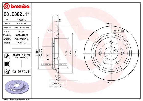 Brembo 08.D882.11 - Bremžu diski autodraugiem.lv
