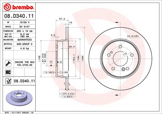 Brembo 08.D340.11 - Bremžu diski autodraugiem.lv