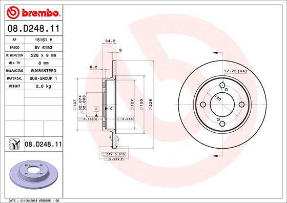 Brembo 08.D248.11 - Bremžu diski autodraugiem.lv