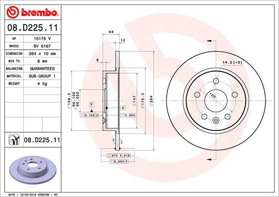 Brembo 08.D225.11 - Bremžu diski autodraugiem.lv