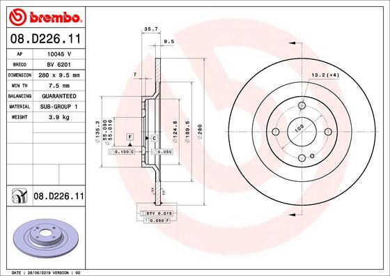 Brembo 08.D226.11 - Bremžu diski autodraugiem.lv