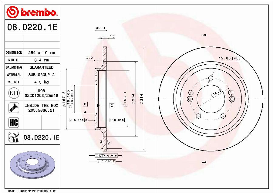 Brembo 08.D220.1E - Bremžu diski autodraugiem.lv