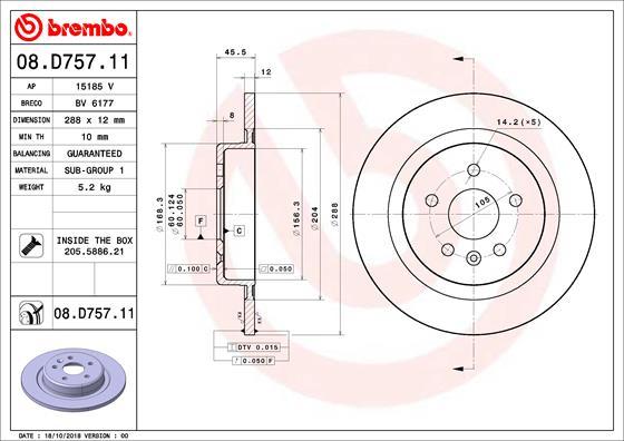 Brembo 08.D757.11 - Bremžu diski autodraugiem.lv