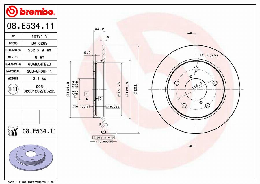 Brembo 08.E534.11 - Bremžu diski autodraugiem.lv