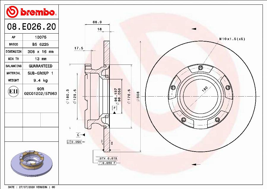 Brembo 08.E026.20 - Bremžu diski autodraugiem.lv