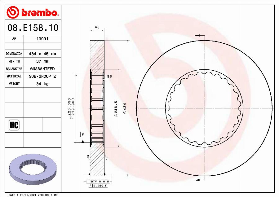 Brembo 08.E158.10 - Bremžu diski autodraugiem.lv