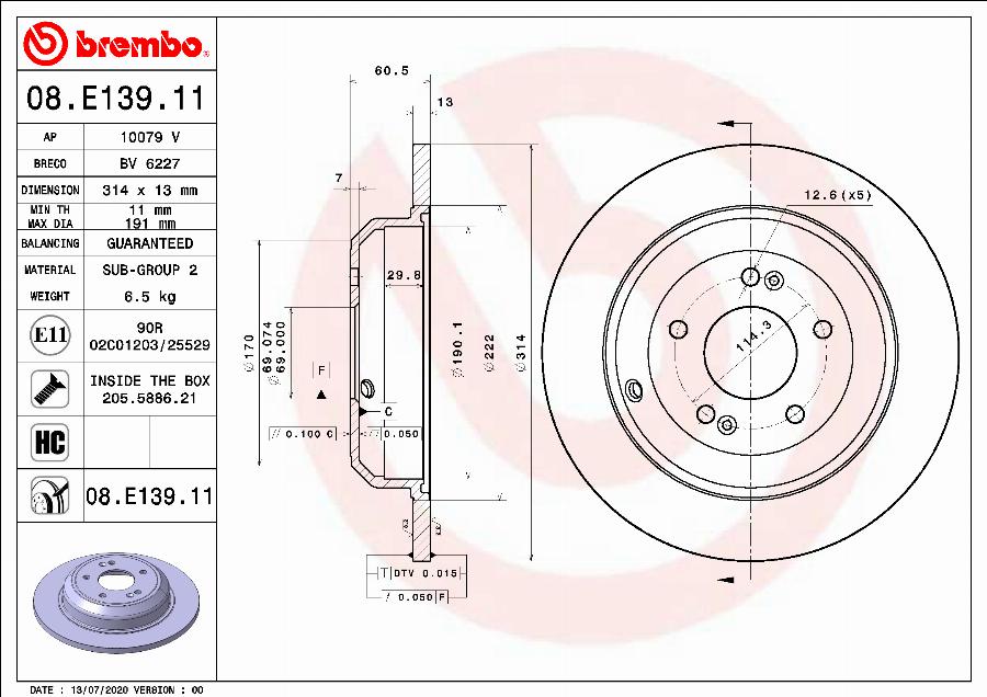 Brembo 08.E139.11 - Bremžu diski autodraugiem.lv