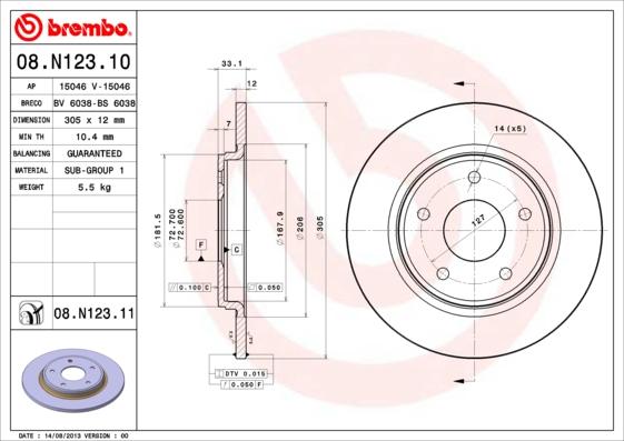 Brembo 08.N123.10 - Bremžu diski autodraugiem.lv