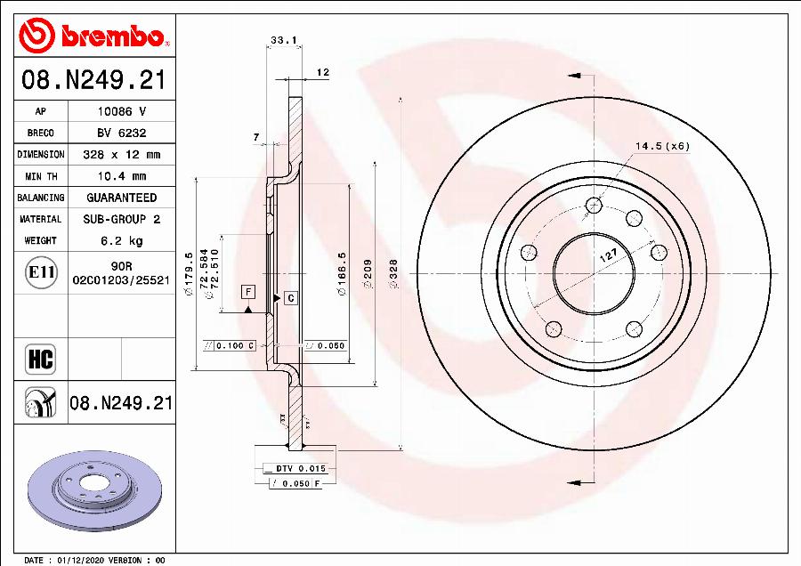 Brembo 08.N249.21 - Bremžu diski autodraugiem.lv