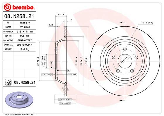 Brembo 08.N258.21 - Bremžu diski autodraugiem.lv