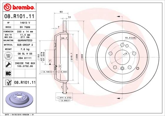 Brembo 08.R101.11 - Bremžu diski autodraugiem.lv