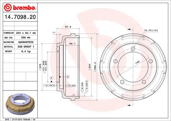 Brembo 14.7098.20 - Bremžu trumulis autodraugiem.lv