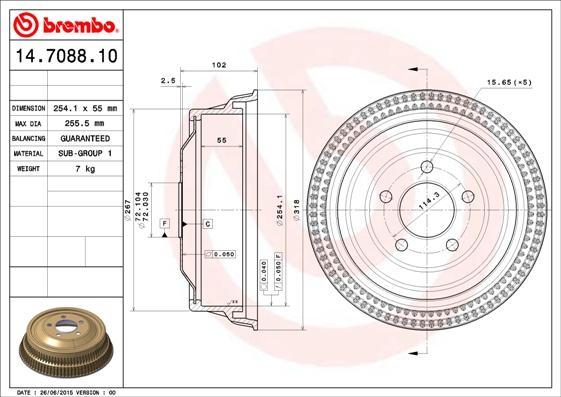 Brembo 14.7088.10 - Bremžu trumulis autodraugiem.lv