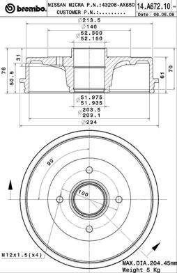 Brembo 14.A672.10 - Bremžu trumulis autodraugiem.lv