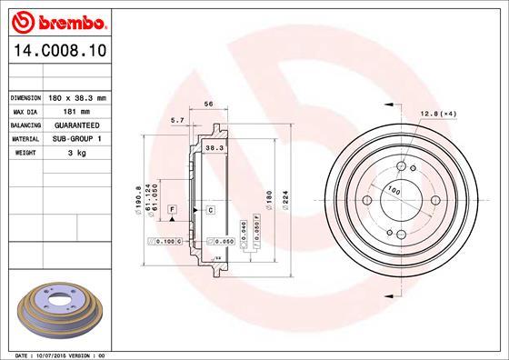 Brembo 14.C008.10 - Bremžu trumulis autodraugiem.lv