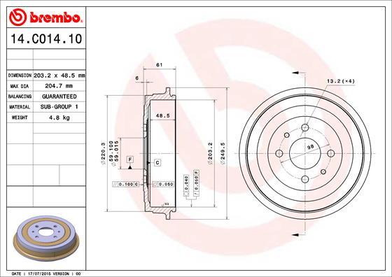 Brembo 14.C014.10 - Bremžu trumulis autodraugiem.lv