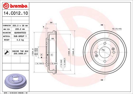 Brembo 14.C012.10 - Bremžu trumulis autodraugiem.lv