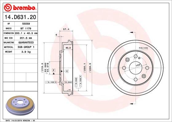 Brembo 14.D631.20 - Bremžu trumulis autodraugiem.lv