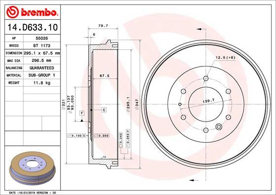 Brembo 14.D633.10 - Bremžu trumulis autodraugiem.lv