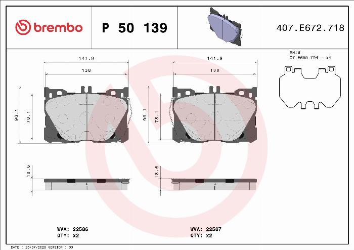 Brembo P 50 139 - Bremžu uzliku kompl., Disku bremzes autodraugiem.lv