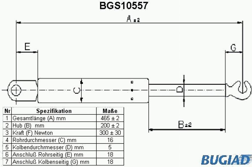 Bugiad BGS10557 - Gāzes atspere, Bagāžas / Kravas nodalījuma vāks autodraugiem.lv