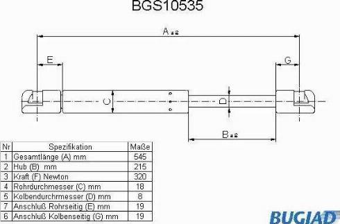 Bugiad BGS10535 - Gāzes atspere, Bagāžas / Kravas nodalījuma vāks autodraugiem.lv