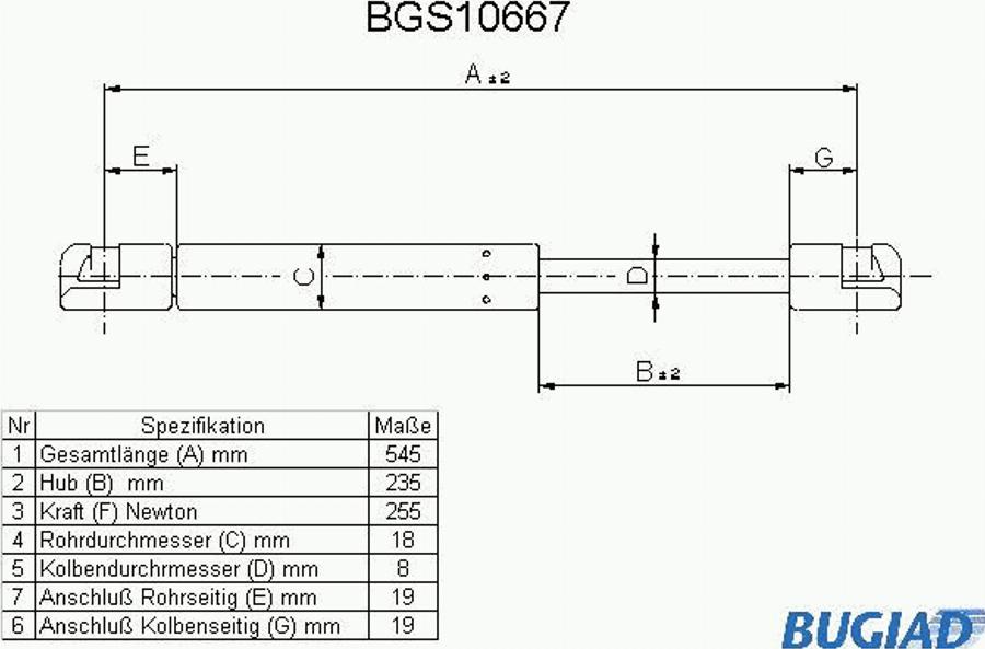 Bugiad BGS10667 - Gāzes atspere, Motora pārsegs autodraugiem.lv