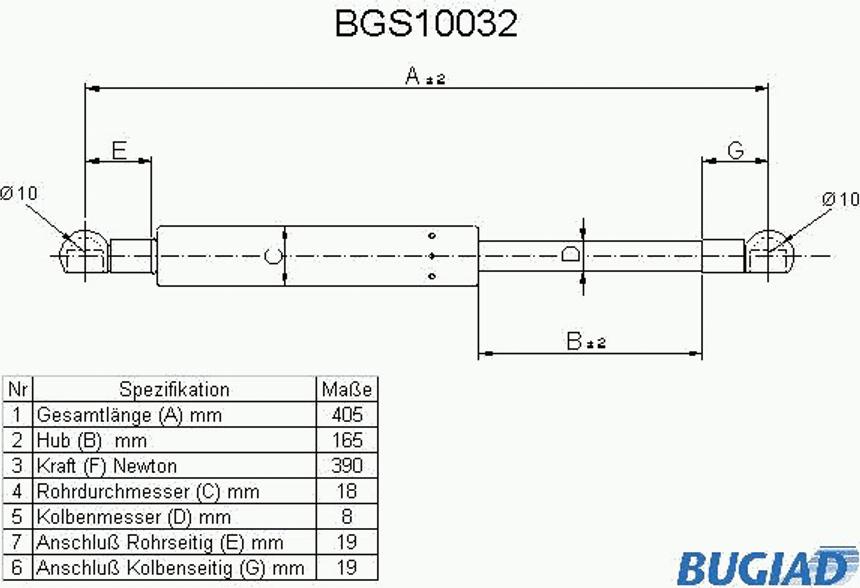 Bugiad BGS10032 - Gāzes atspere, Bagāžas / Kravas nodalījuma vāks autodraugiem.lv