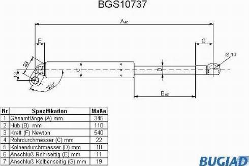 Bugiad BGS10737 - Gāzes atspere, Bagāžas / Kravas nodalījuma vāks autodraugiem.lv