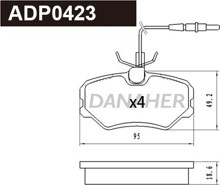 Danaher ADP0423 - Bremžu uzliku kompl., Disku bremzes autodraugiem.lv