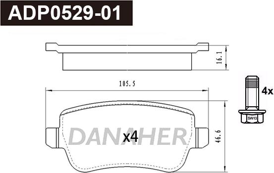 Danaher ADP0529-01 - Bremžu uzliku kompl., Disku bremzes autodraugiem.lv