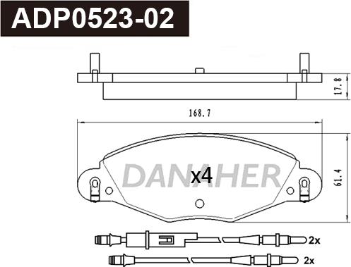 Danaher ADP0523-02 - Bremžu uzliku kompl., Disku bremzes autodraugiem.lv