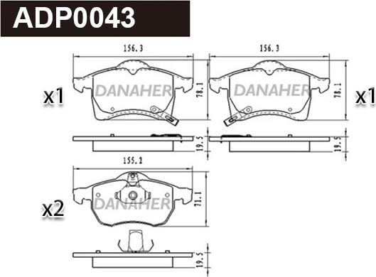 Danaher ADP0043 - Bremžu uzliku kompl., Disku bremzes autodraugiem.lv