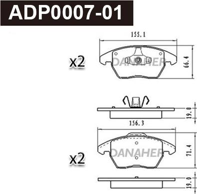 Danaher ADP0007-01 - Bremžu uzliku kompl., Disku bremzes autodraugiem.lv