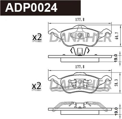 Danaher ADP0024 - Bremžu uzliku kompl., Disku bremzes autodraugiem.lv