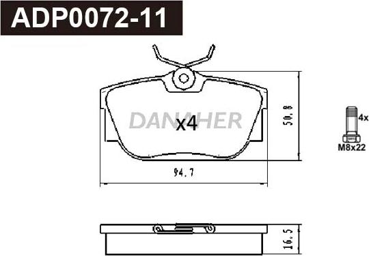Danaher ADP0072-11 - Bremžu uzliku kompl., Disku bremzes autodraugiem.lv