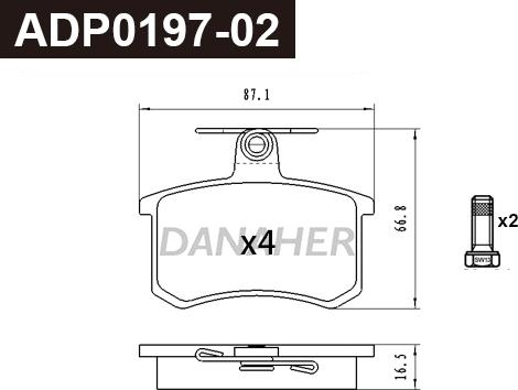 Danaher ADP0195-02 - Bremžu uzliku kompl., Disku bremzes autodraugiem.lv