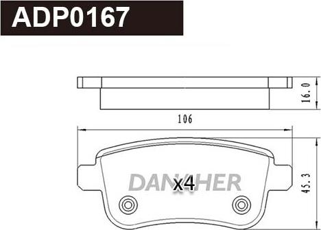Danaher ADP0167 - Bremžu uzliku kompl., Disku bremzes autodraugiem.lv