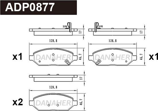 Danaher ADP0877 - Bremžu uzliku kompl., Disku bremzes autodraugiem.lv