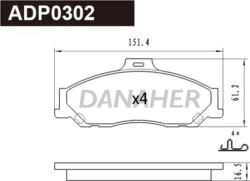 Danaher ADP0302 - Bremžu uzliku kompl., Disku bremzes autodraugiem.lv