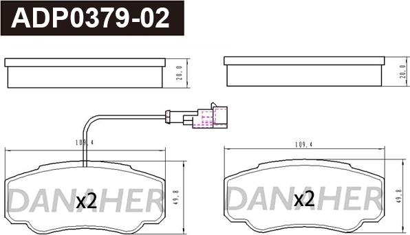 Danaher ADP0379-02 - Bremžu uzliku kompl., Disku bremzes autodraugiem.lv