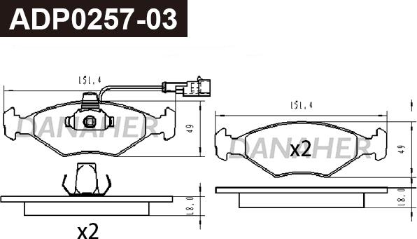 Danaher ADP0257-03 - Bremžu uzliku kompl., Disku bremzes autodraugiem.lv