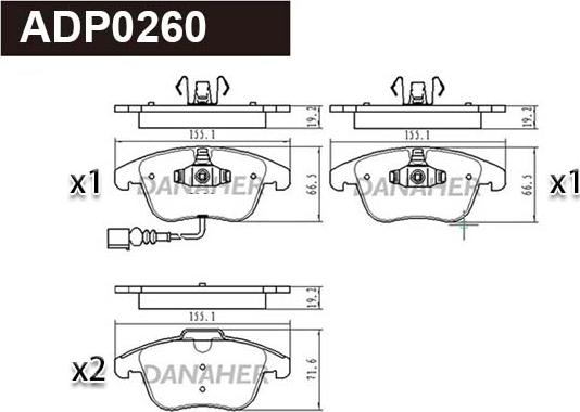 Danaher ADP0260 - Bremžu uzliku kompl., Disku bremzes autodraugiem.lv