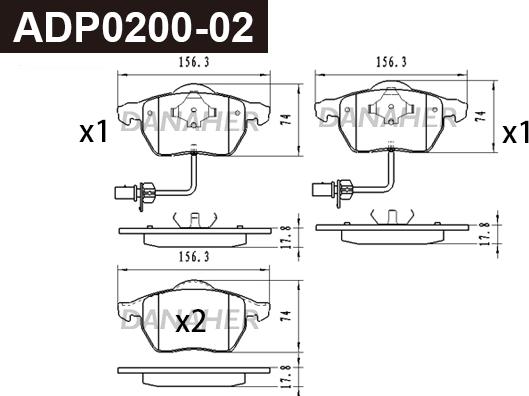 Danaher ADP0200-02 - Bremžu uzliku kompl., Disku bremzes autodraugiem.lv