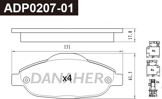 Danaher ADP0207-01 - Bremžu uzliku kompl., Disku bremzes autodraugiem.lv