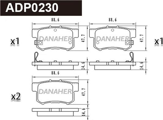 Danaher ADP0230 - Bremžu uzliku kompl., Disku bremzes autodraugiem.lv