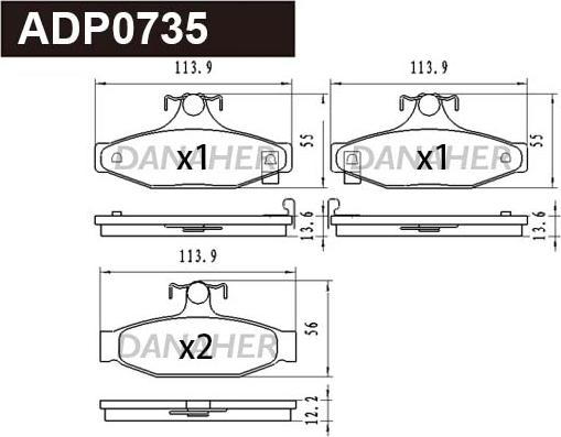 Danaher ADP0735 - Bremžu uzliku kompl., Disku bremzes autodraugiem.lv